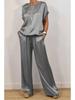 Set Top Bianco a Vestibilità Rilassata e Pantaloni a Gamba Larga a Vita Alta