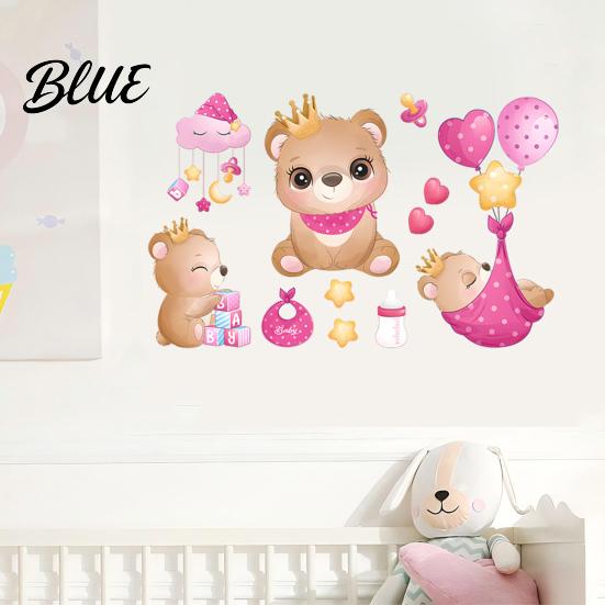 Cute Bear Wall Stickers for Bedroom Kids Room PVC Waterproof Cartoon Animal Decorative Interior Decals Removable Art Mural Nursery Living Room Decor