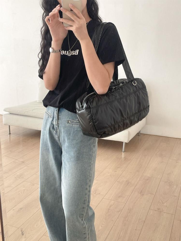 Casual Quilted Shoulder Bags for Women Korean Style Versatile Single oulder Bag Blogger Bag Commuter Folded Soft Leather Handbag