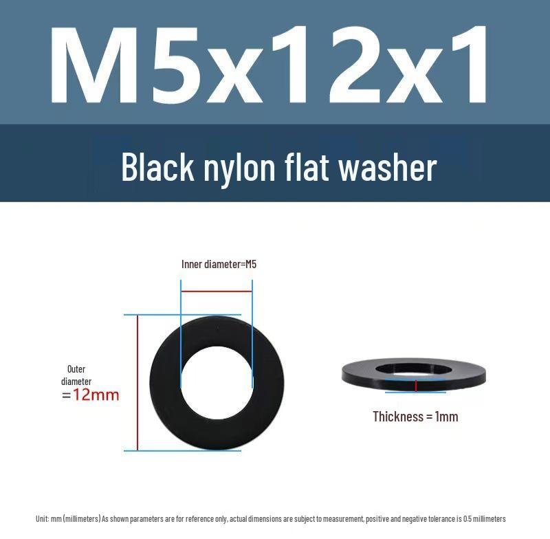 PA66 Nylon Wear-Resistant Flat Insulation Washer, Black & White, Round, Sizes M2-M24