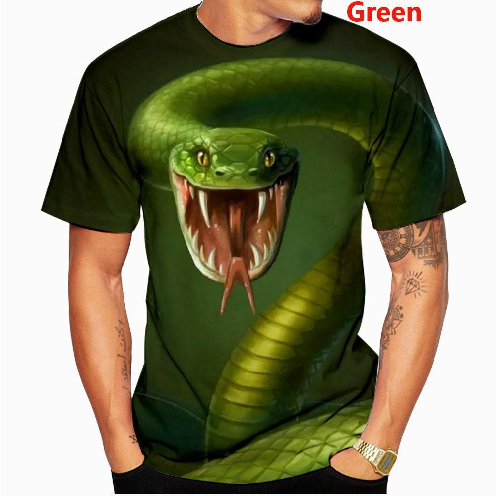 Summer Round Neck 3D Snake Pattern Print Top Fashionable Casual Short Sleeved Men's T-shirts