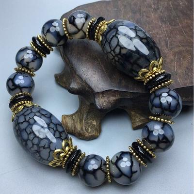 Náramek z přírodních korálků achátu chalcedonu s ledovým květem pro muže ženy unisex léčivý kámen šperky
