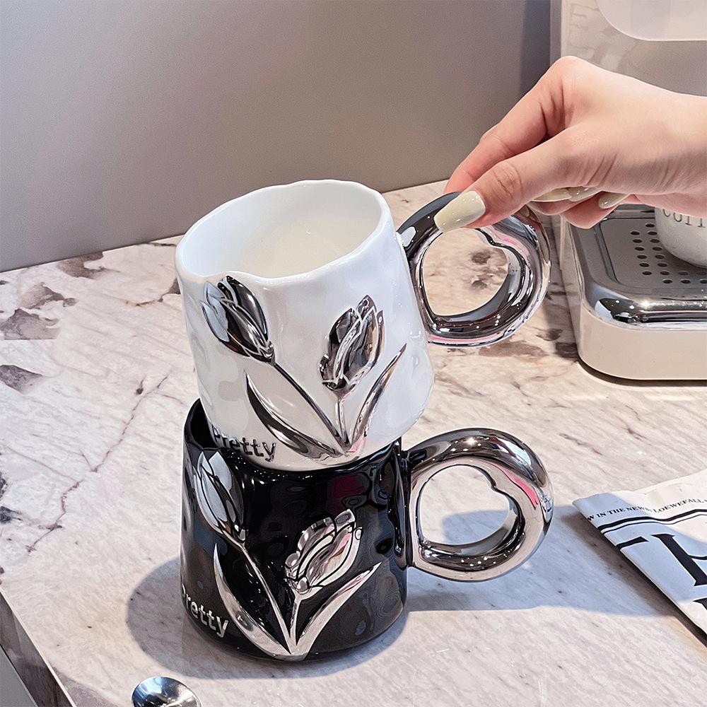 Tulpe Kaffeetasse High-End Exquisite Keramiktasse Paar Haushalt Wasserbecher Neuer Stil Damen Hohe Optik