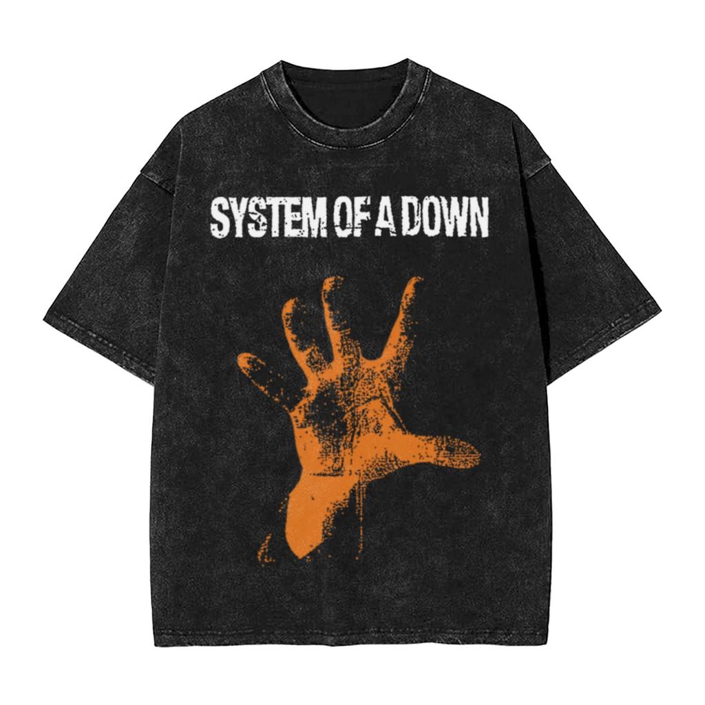 T-shirt Homme SOAD System Of A Down Groupe de Musique Rock T-shirts Lavés T-shirt de Plage Y2K Basiques Imprimés Hauts Décontractés