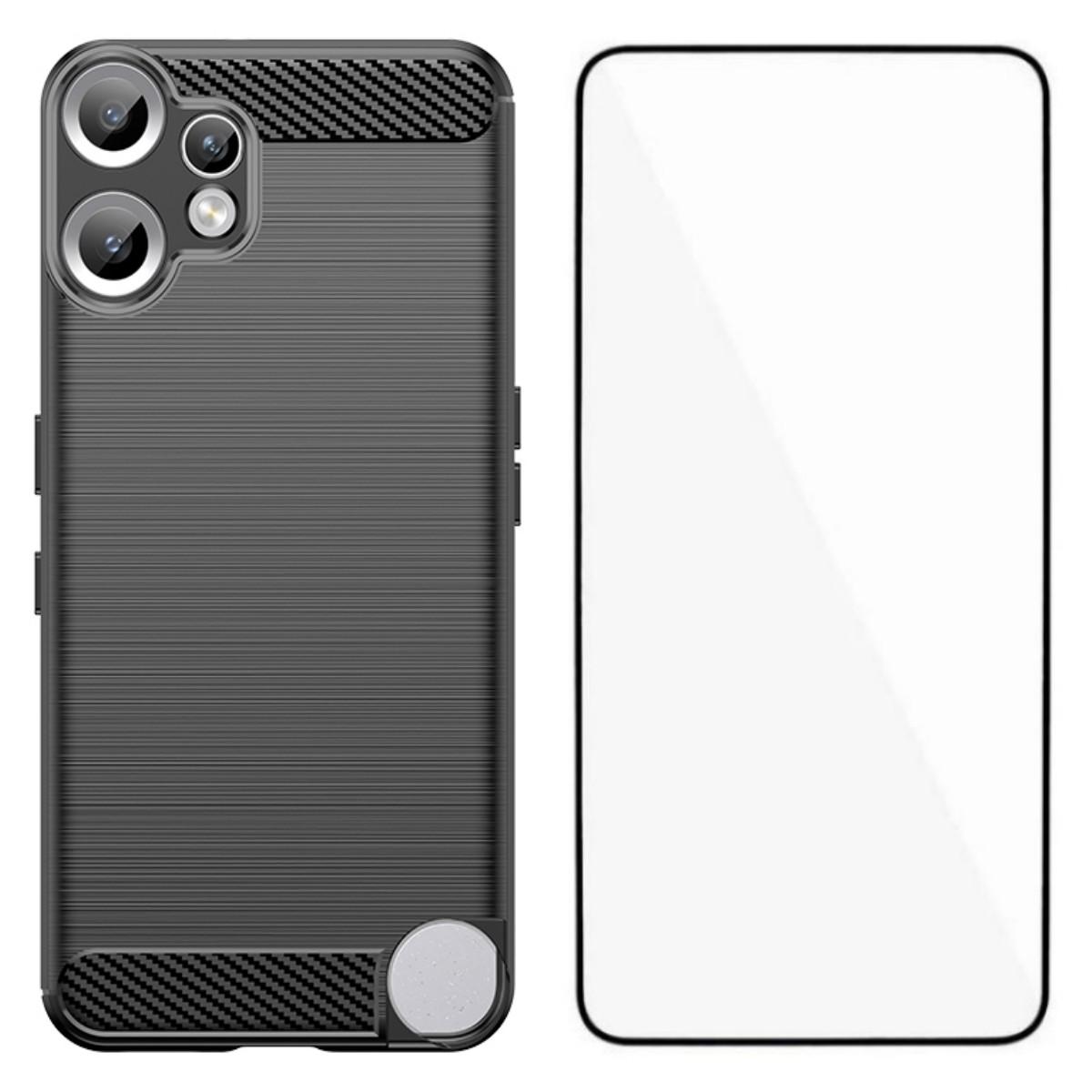 

For Nothing CMF Phone 2 Pro Case with Tempered Glass WANLONFENG LS Series Brushed Texture TPU Phone Cover Black