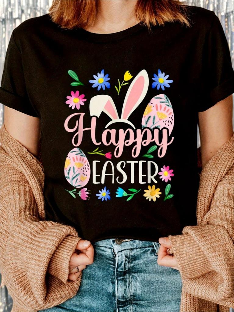 Happy Easter Bunny Flowers Egg T-shirt