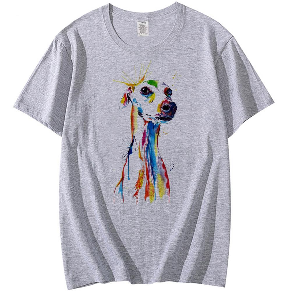 New Fashion Men O-Neck Greyhound Watercolor Print unisex streetwear white Hip Hop Geek Short Sleeve T Shirts
