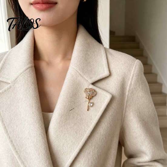 Clothing Decoration Pin White Rhinestone Rose Brooch Pin, Sparkling Flower Lapel Dress Floral Badge Suit Hat Bag Accessories, Elegant Wedding Jewelry