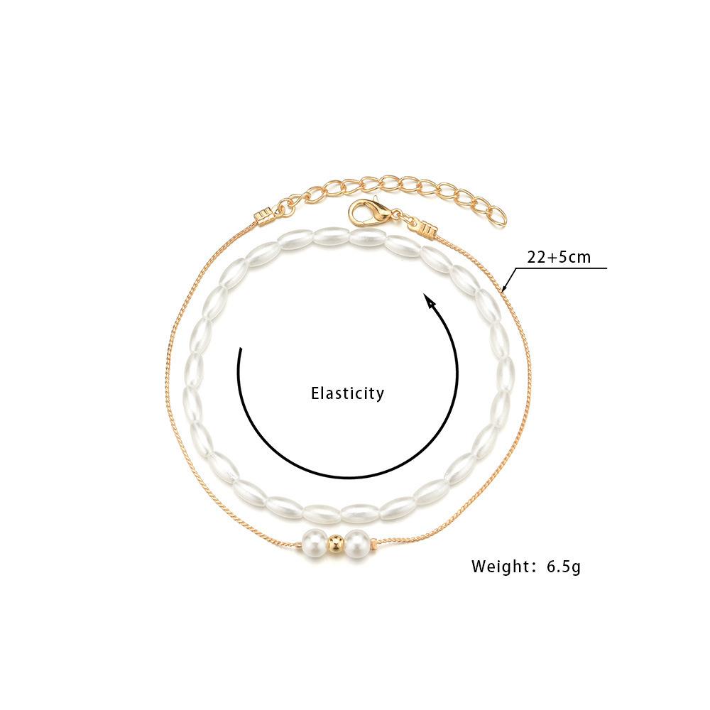 Chain Elastic Thread Double-layer Anklet Elegant Temperament Imitation Pearl Anklet Accessories