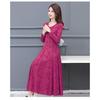 Abito Maxi Lussuoso Jacquard Floreale Girocollo Maniche Lunghe per Madri Elegante Abito da Ballo