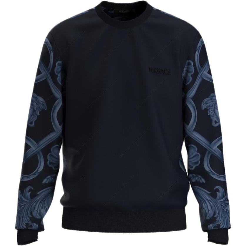 Versace Bluzy Męskie Granatowe Okrągły Dekolt Umiarkowane Inne 1019222-1A13830-5U960