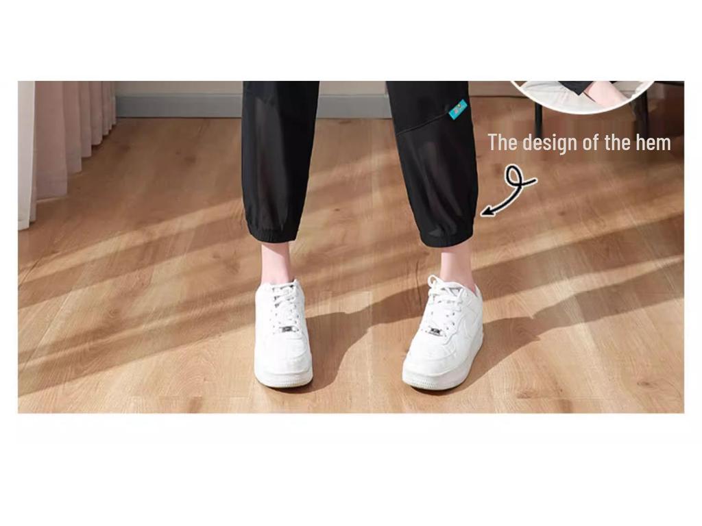 Women's Quick-Dry Ice Silk Drawstring Harem Pants - Loose, Cuffed, Slimming Nine-Point Running & Fitness Pants for Summer