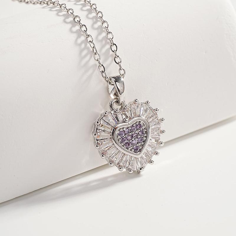 Элегантное женское ожерелье с подвеской в форме сердца из циркона фиолетовый