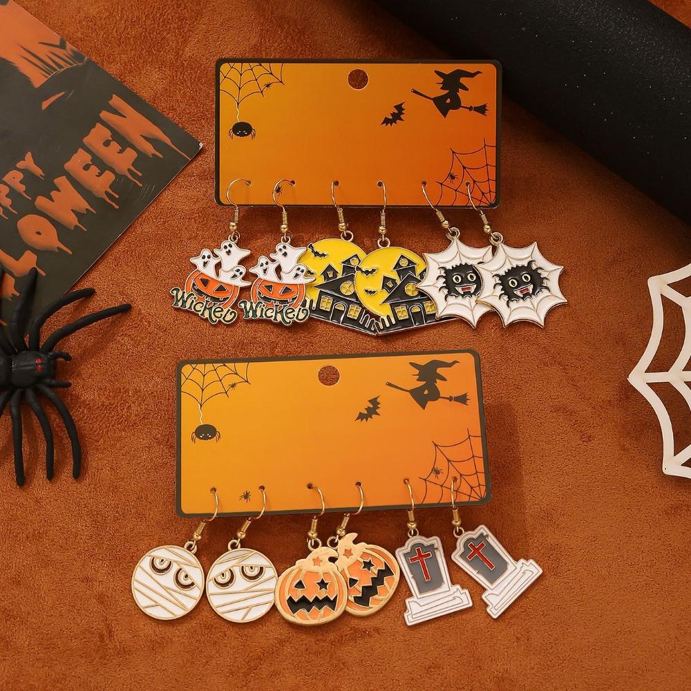 3/6 Paar Trendige Punk Halloween Hängeohrringe Für Damen Tod Geist Kürbis Dangle Ohrring Party Zubehör Lustiger Schmuck Geschenke