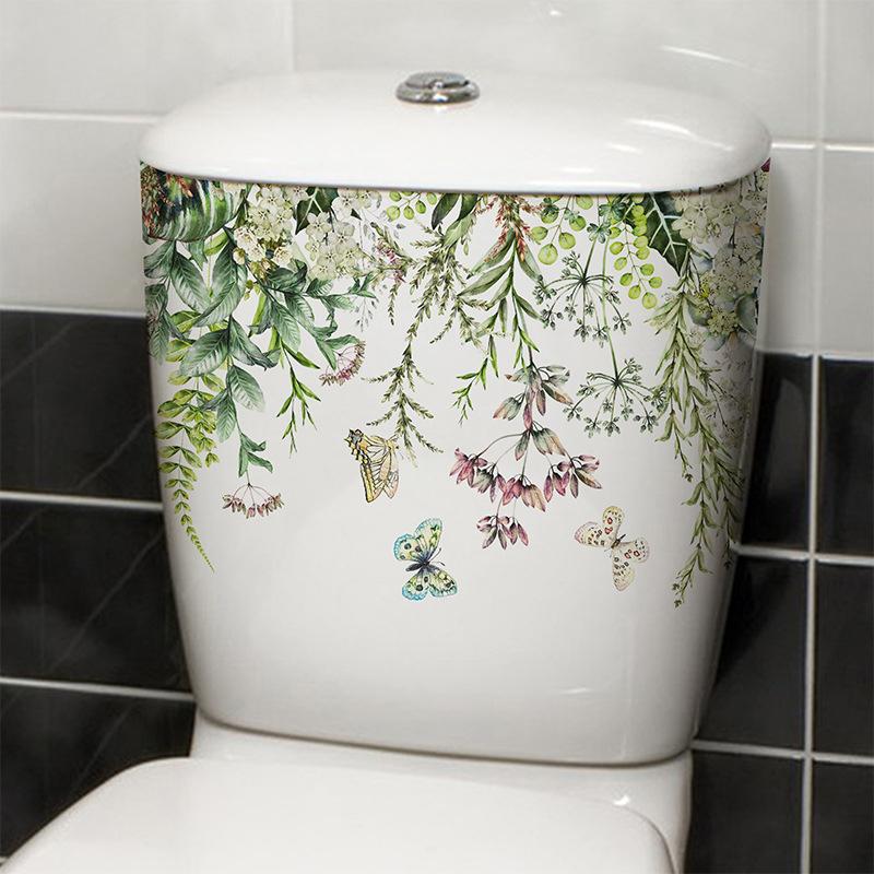 Zielona Roślina Kwiat Motyl Naklejka Ścienna Naklejka Łazienkowa Toaletowa Wc Samoprzylepny Mural Upiększyć Dekoracja Domu Kalkomanie