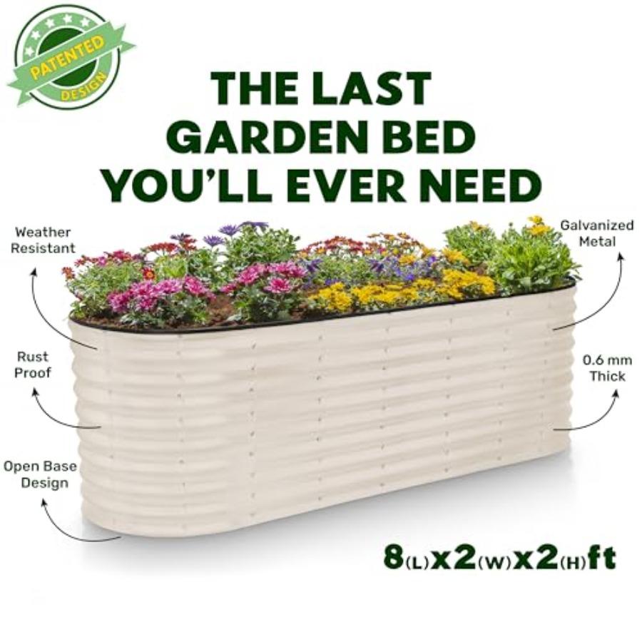 Galvanized Raised Garden Beds Outdoor 8×2×2 Ft Planter for Gardening Vegetables Flowers White Large Metal Garden Box Patented T
