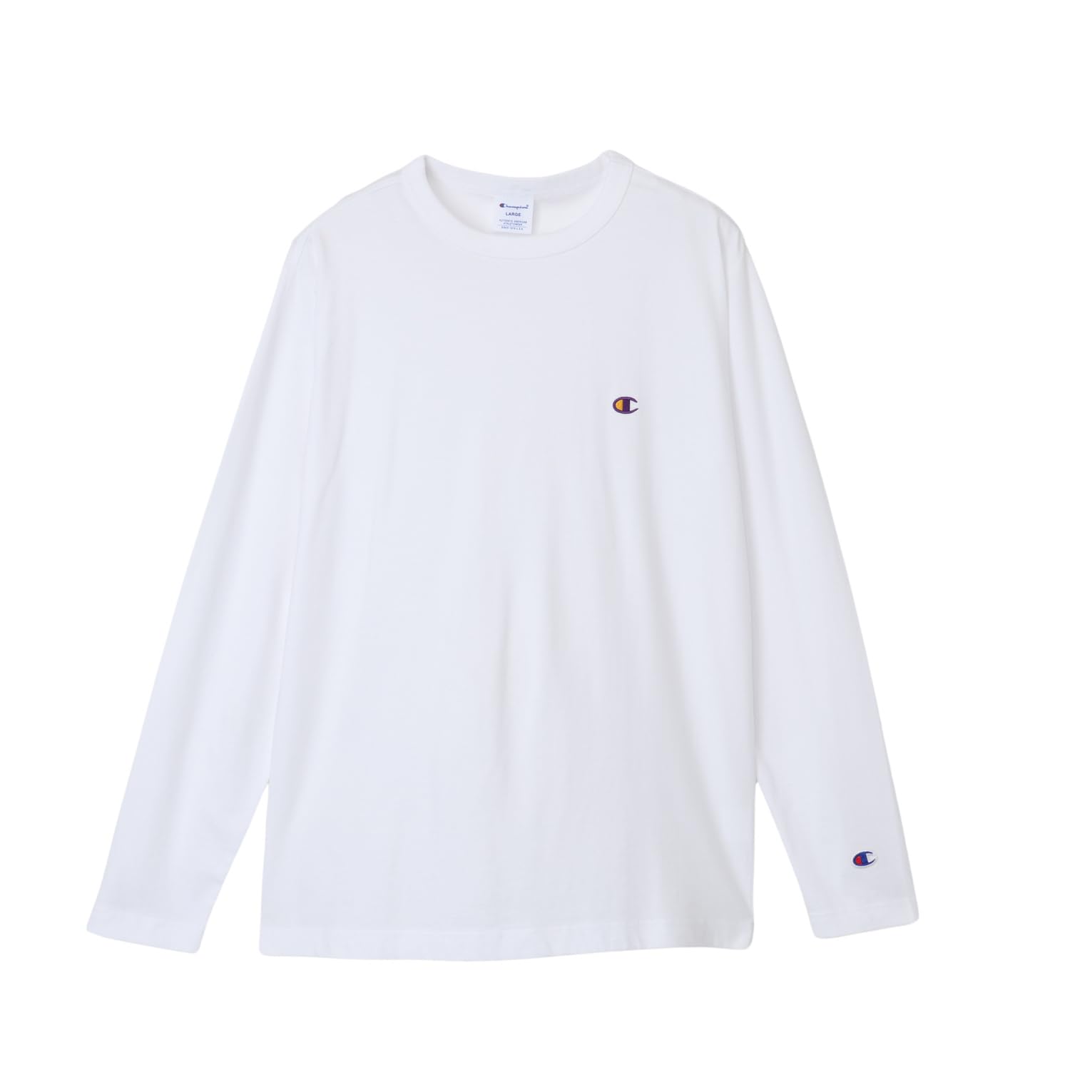 

Champion Long Sleeve Long Crew Embroidered XL Men s T-Shirt, Sleeve, Neck, 100% Cotton, Logo, Basic, C8-X408, White/Purple,