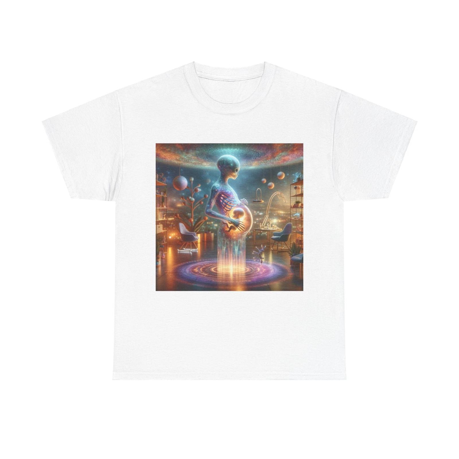 Unisex Adult T Shirt Pregnant Alien Artwork Futuristic Baby Room S