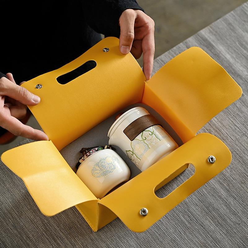 Portable Travel Tea Set, Ceramic Teapot & Cups with Storage Bag for Outdoor & Gift