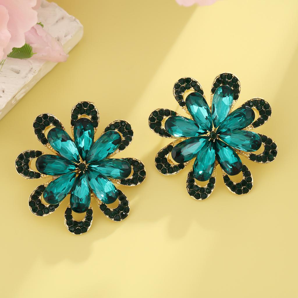 Luxury Sparkling Rhinestone Flower Earrings For Women Exaggerated Fashion Wedding Party Bride Jewelry