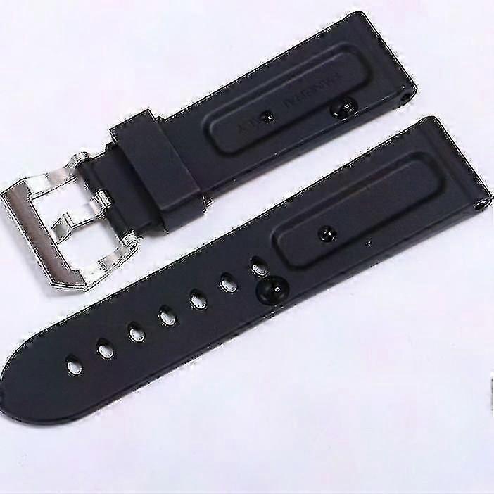 Panerai Silicone Rubber Watch Strap Replacement with Steel Buckle for Black Watch Band