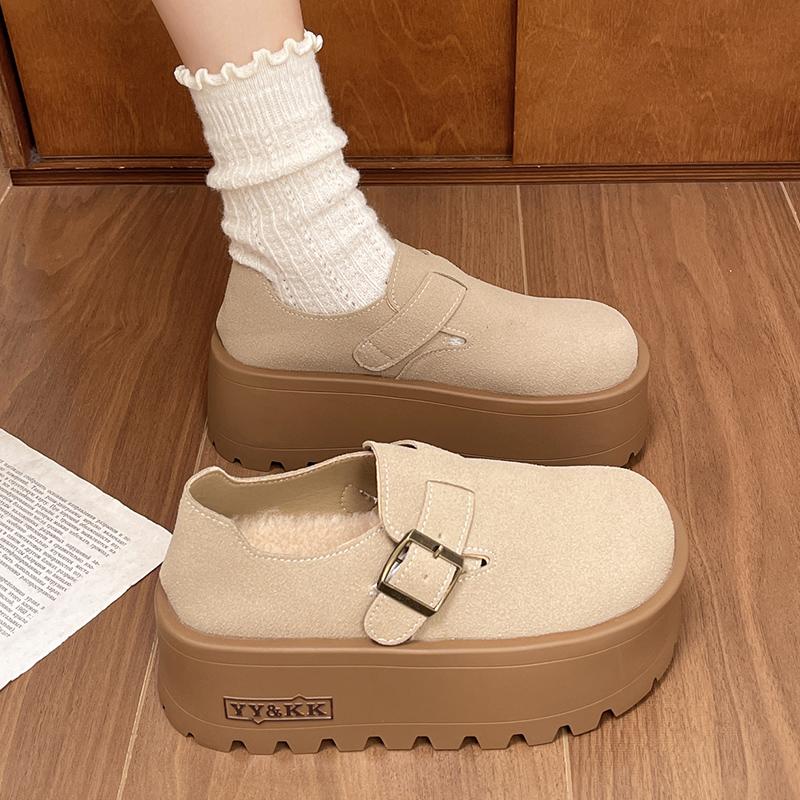 Suede Platform Women Loafers Shoes Designer Buckle High Heels Shoes New Brand 2025 Trend Winter Walking Casual Femme Chaussures