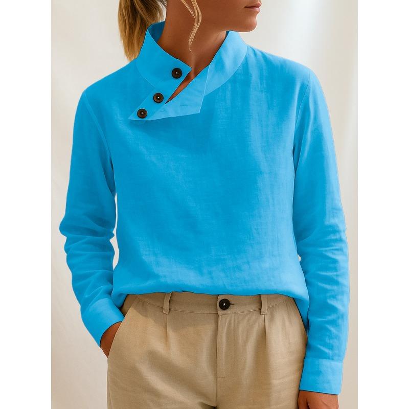 2025 New Women's Casual Stand Collar Long Sleeve Regular Pullover Digital Printed Women's Top T-shirt