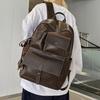 Schoolbag Hong Kong style retro backpack autumn and winter new simple PU large capacity student schoolbag versatile travel leisure backpack