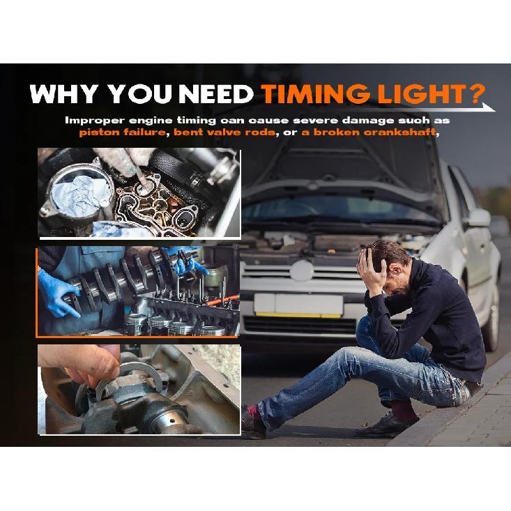 Motor Timinglicht met Toerenteller Timinglicht Automotive 12V voor 2- en 4-takt Benzinemotor voor Oude Klassieke Auto's KZYEE KT60