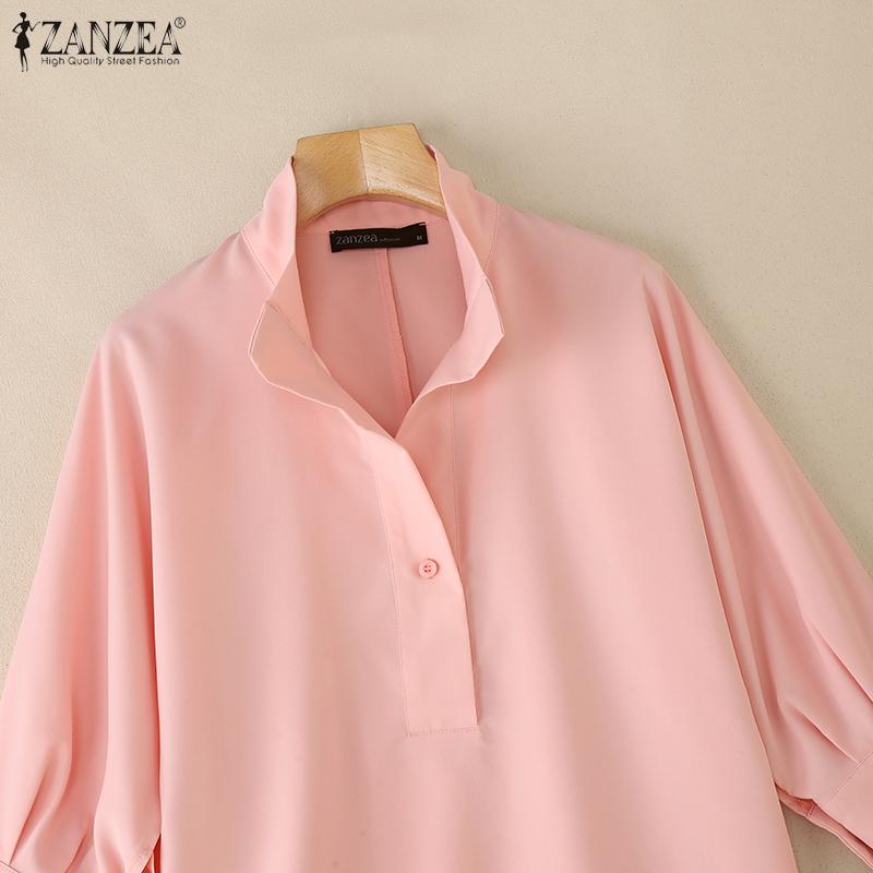 ZANZEA Women Classic Collar Loose Casual 3/4 Sleeve Plain Blouse