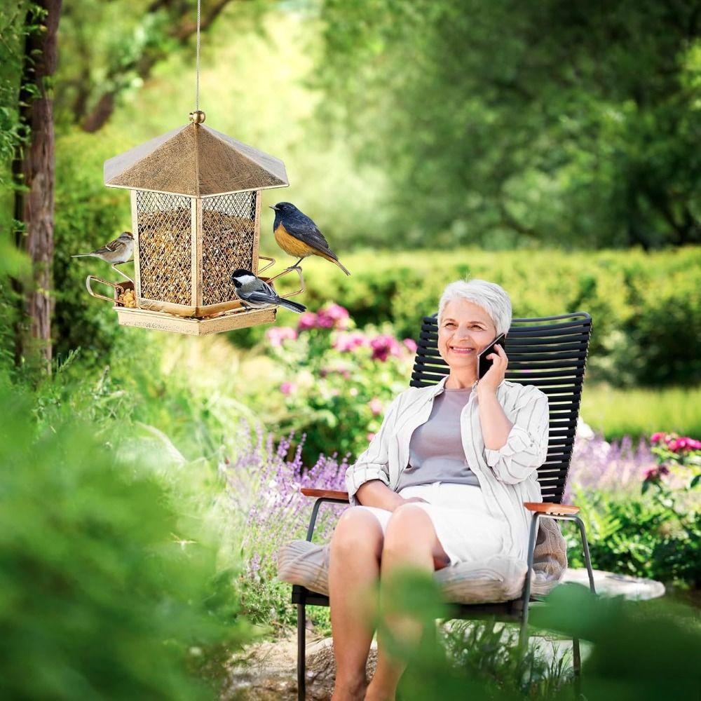 Large Capacity Garden Bird Feeder Iron Heavy Duty Bird Feeding Equipment Squirrel Proof Hanging Bird Food Bowl Courtyard