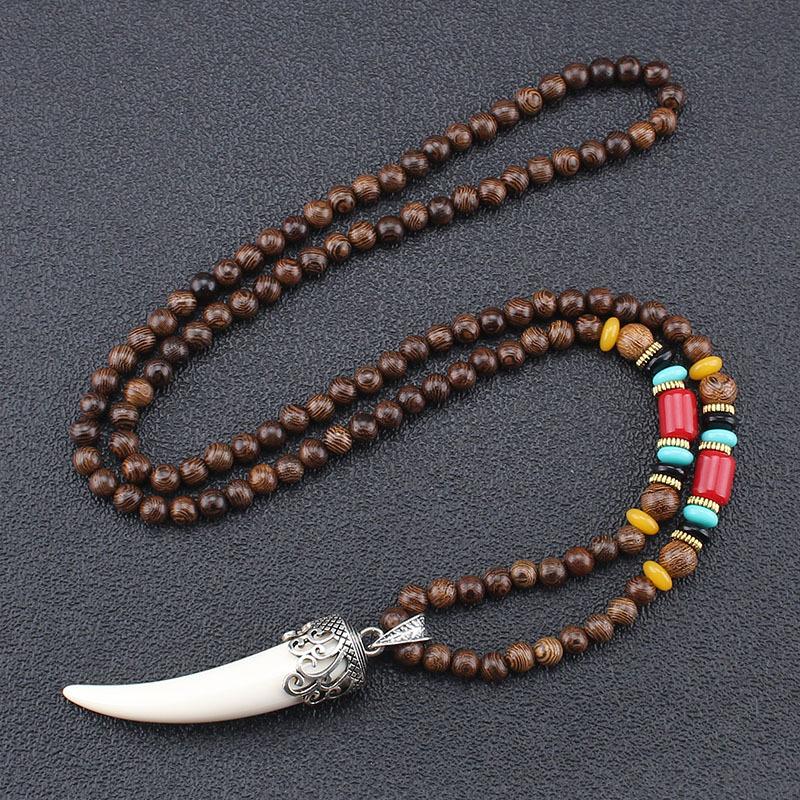 Buddhist Wood Beads Pendant Necklace Ethnic Men Women Jewelry Gifts