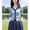 Summer niche new ice silk knitted short-sleeved cardigan thin women's temperament age-reducing top thin foreign-style shirt
