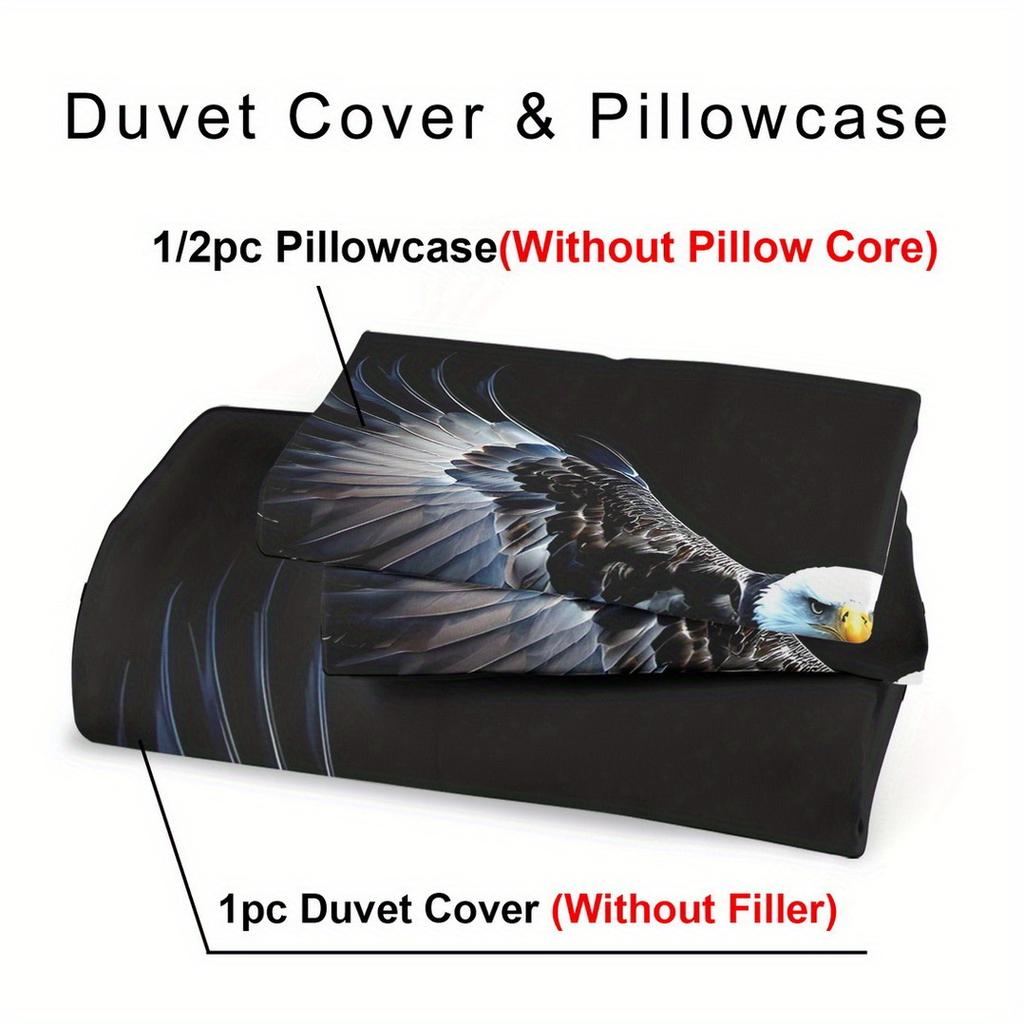 2/3Pcs Quilt Cover Set Bald Eagle Print Duvet Cover Set King And Queen Style Bedding Set Polyester Machine Washable