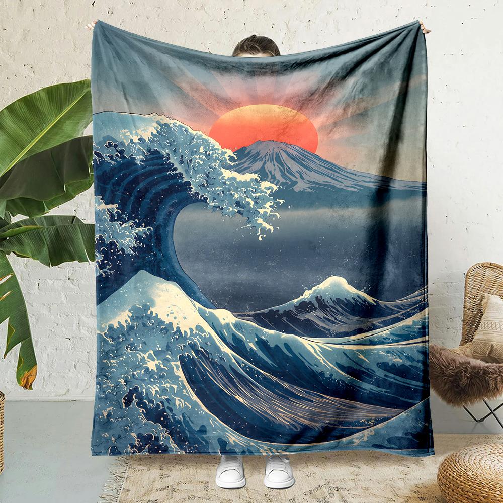1PC Great wave red sun Fuji Print Blanket Warm Soft Fluffy s and Adult Sofa Bed Throw Blanket Outdoor Travel Camping RV