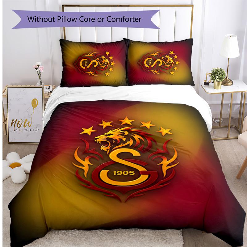 Set Lenzuola 3 Pezzi Stampato Galatasaray FC Traspirante Copripiumino con Federe Biancheria da Letto Decorativa per Camera da Letto Casa