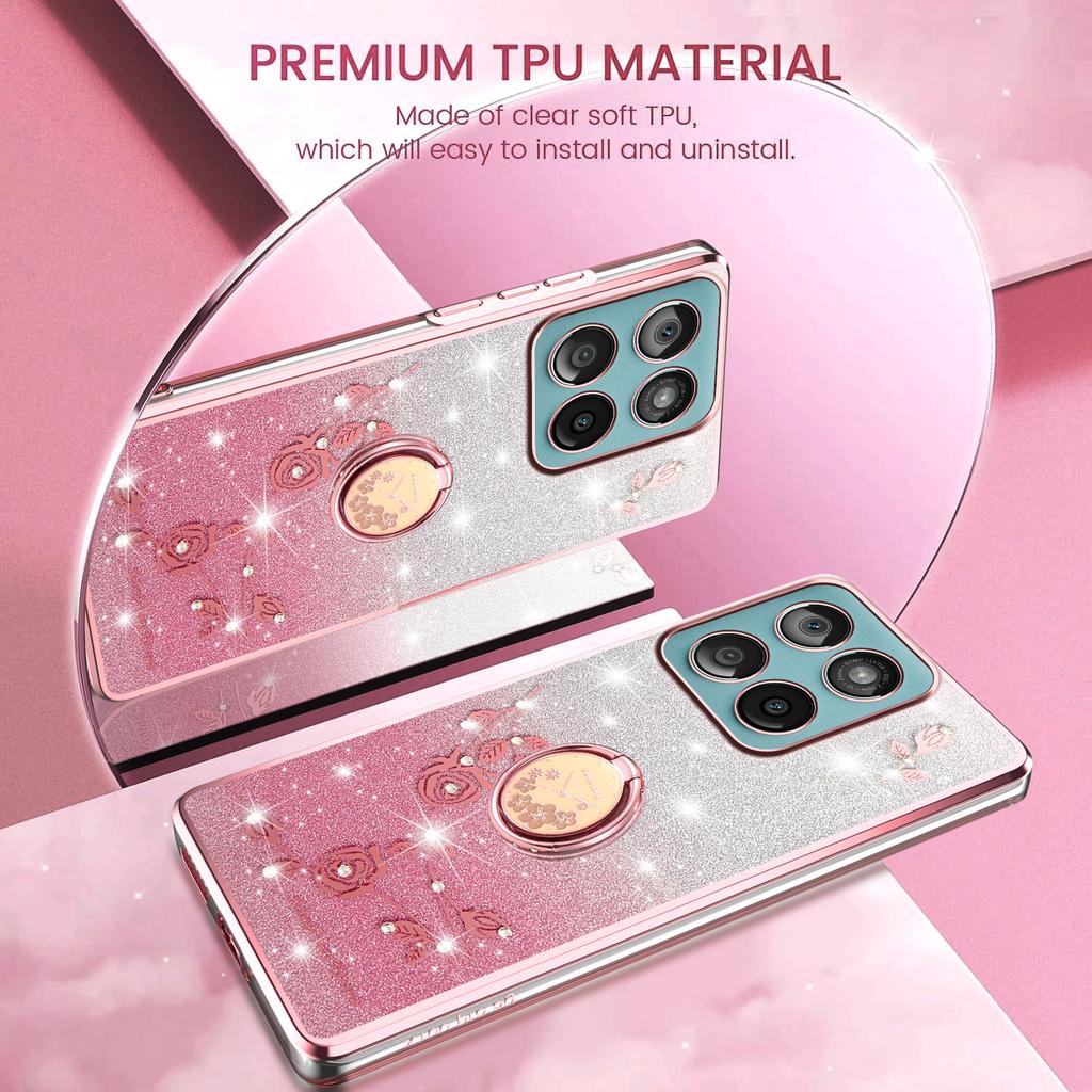 KADEM Phone Case with Ring Kickstand For Motorola Edge 60 Fusion 5G/Edge 60 5G/Edge 60s 5G TPU Cover Flowers Gradient Glitter