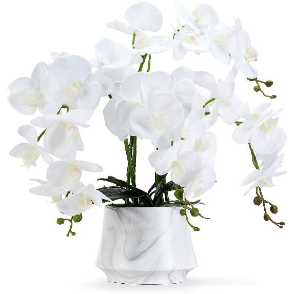 Artificial Orchid Fake Flowers Phalaenopsis Orchid Faux Orchids Flowers Decor Indoor White Orchid Kitchen Table Centerpiece Decorative Flowers for