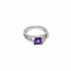 925 Sterling Silver Amethyst Ring – Princess Cut Natural Purple Gemstone Elegant Band for Women