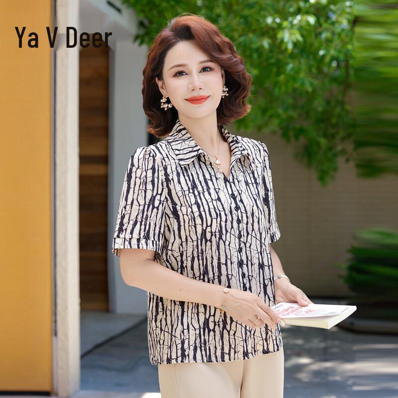 Yalu Middle-Aged Women s Floral Print Short-Sleeve Blouse 2XL