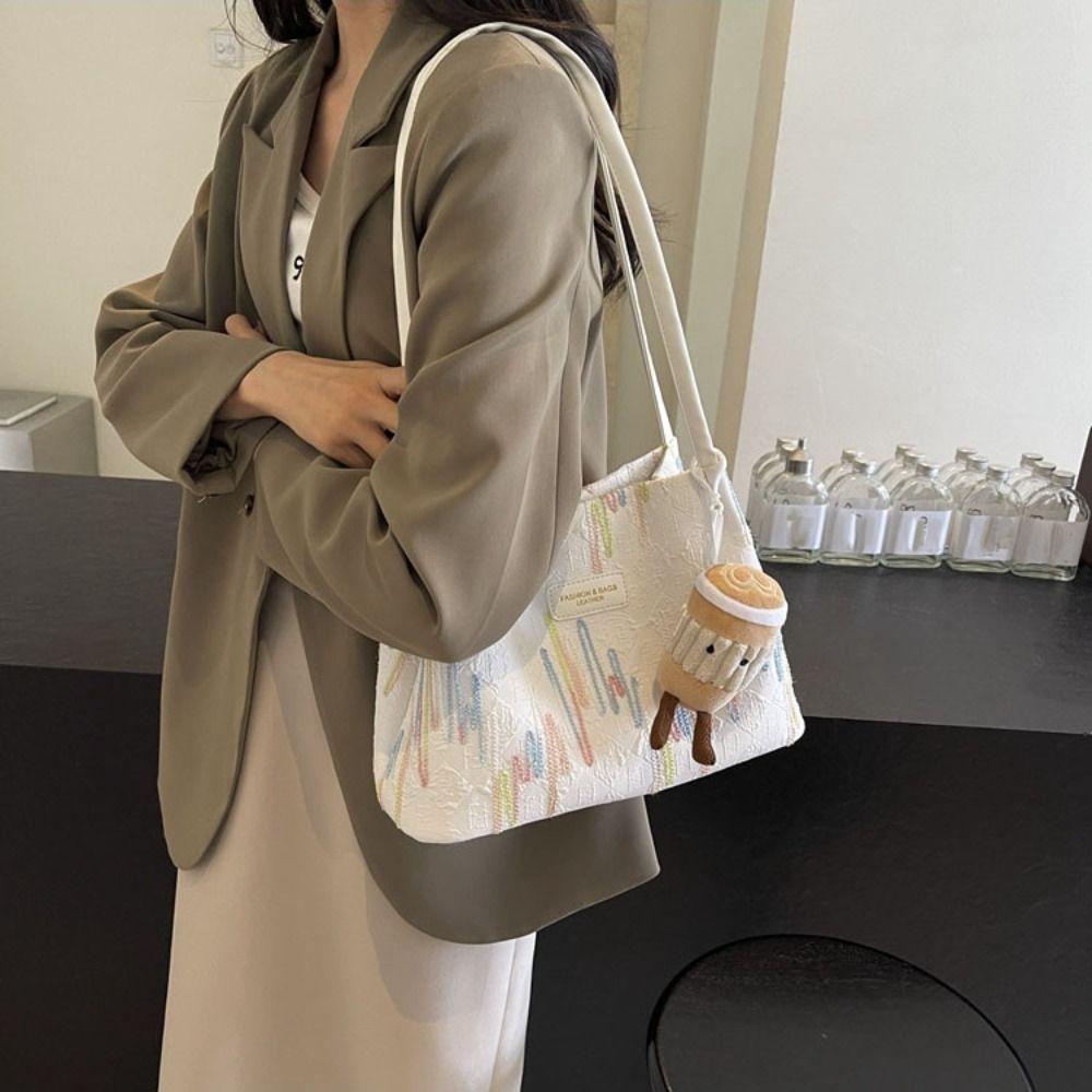 Large Capacity Shoulder Bag Women New Design Striped Tote Bag Nylon Underarm Bag  Office Worker