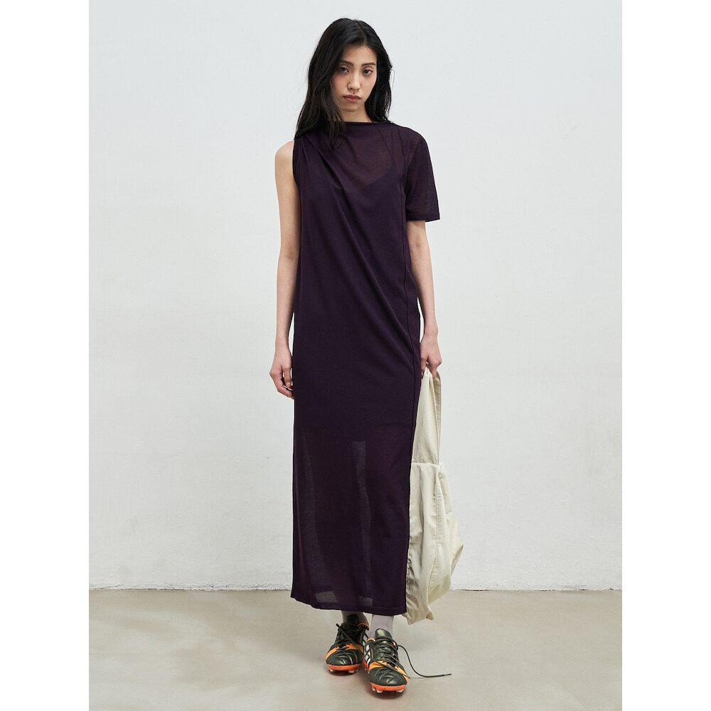 Anggae Draped Asymmetrical Knit Dress Violet