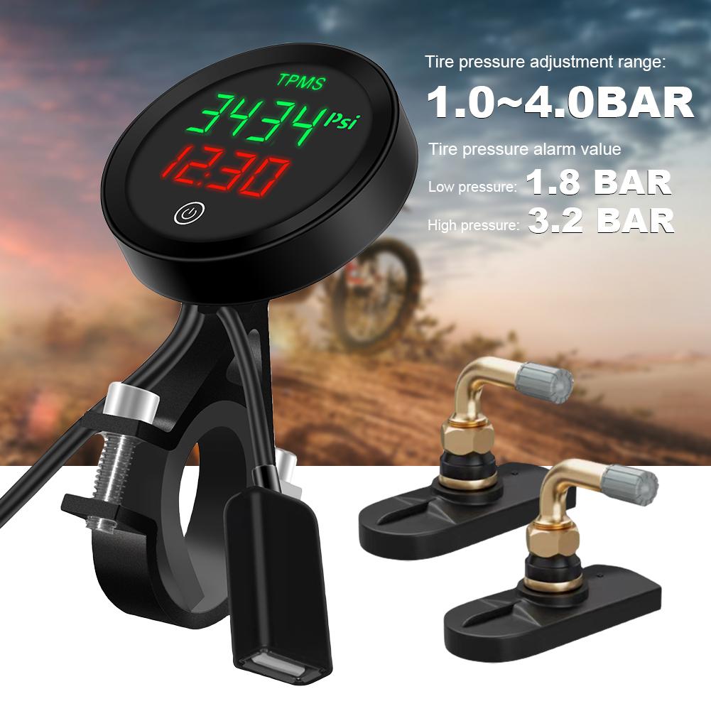 Tire Pressure Monitor 1-4.0Bar Wireless Tire Pressure Alarm System with Sensor LCD Display IP67 Waterproof Motorbike Accessories