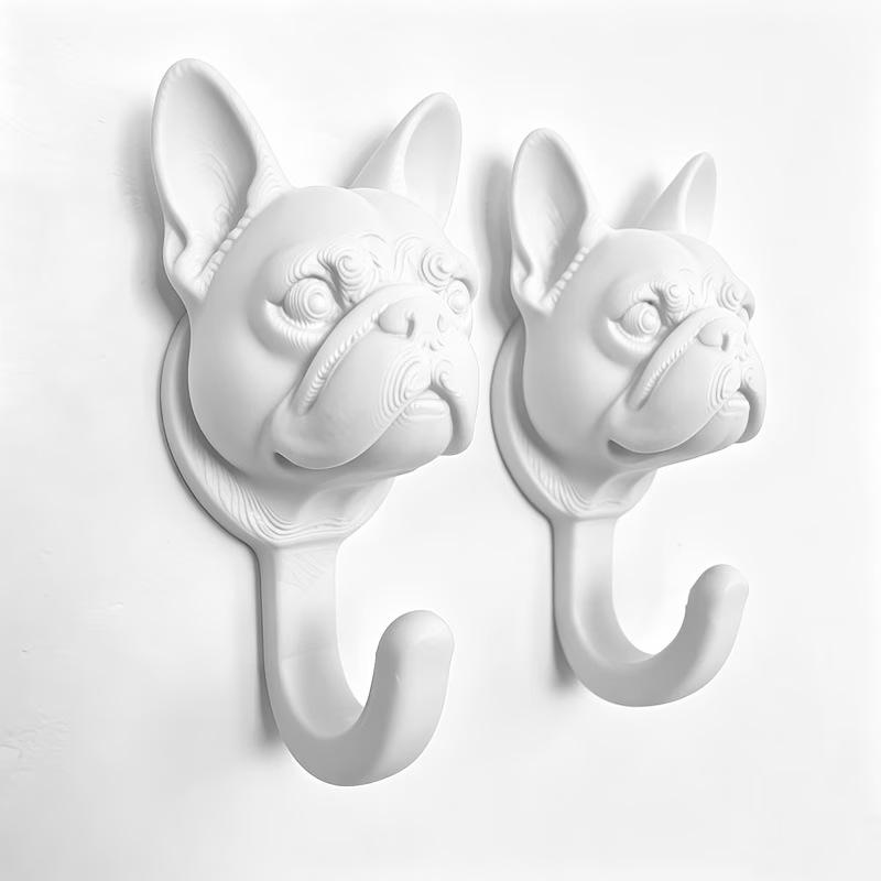 2Pcs Easy‑Mount French Bulldog Wall Hooks, Multi‑Purpose Hanger for Towels Keys Pet Leashes, Home Storage Decor Ornament