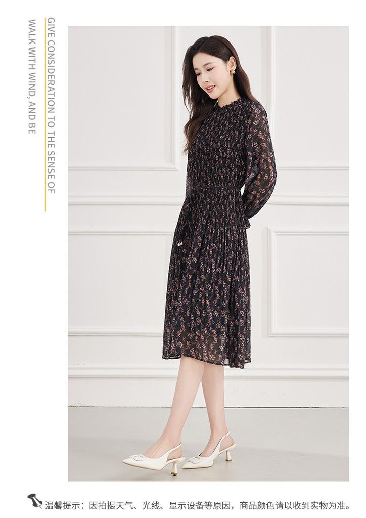 Spring elegant dress with slimming long sleeved printed skirt for children