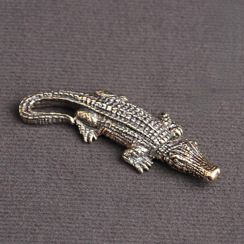 Antique Bronze Crocodile Miniature Figurines Vintage Brass Mini Alligator Statue Desk Ornaments Home Feng Shui Decor Crafts