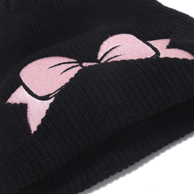 Internet Celebrity Star Korean Version Niche Fashion Bow Embroidery Knitted Hat Autumn and Winter Warm Cover Wool Hat Cold Hat Women