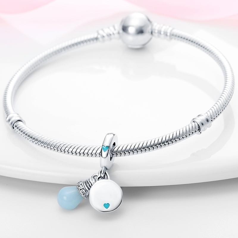 Charms Bead Copper Light Blue Glow-In-The-Dark Bulb Shape Dangle Fit Bangle Bracelet Necklace Diy Jewelry