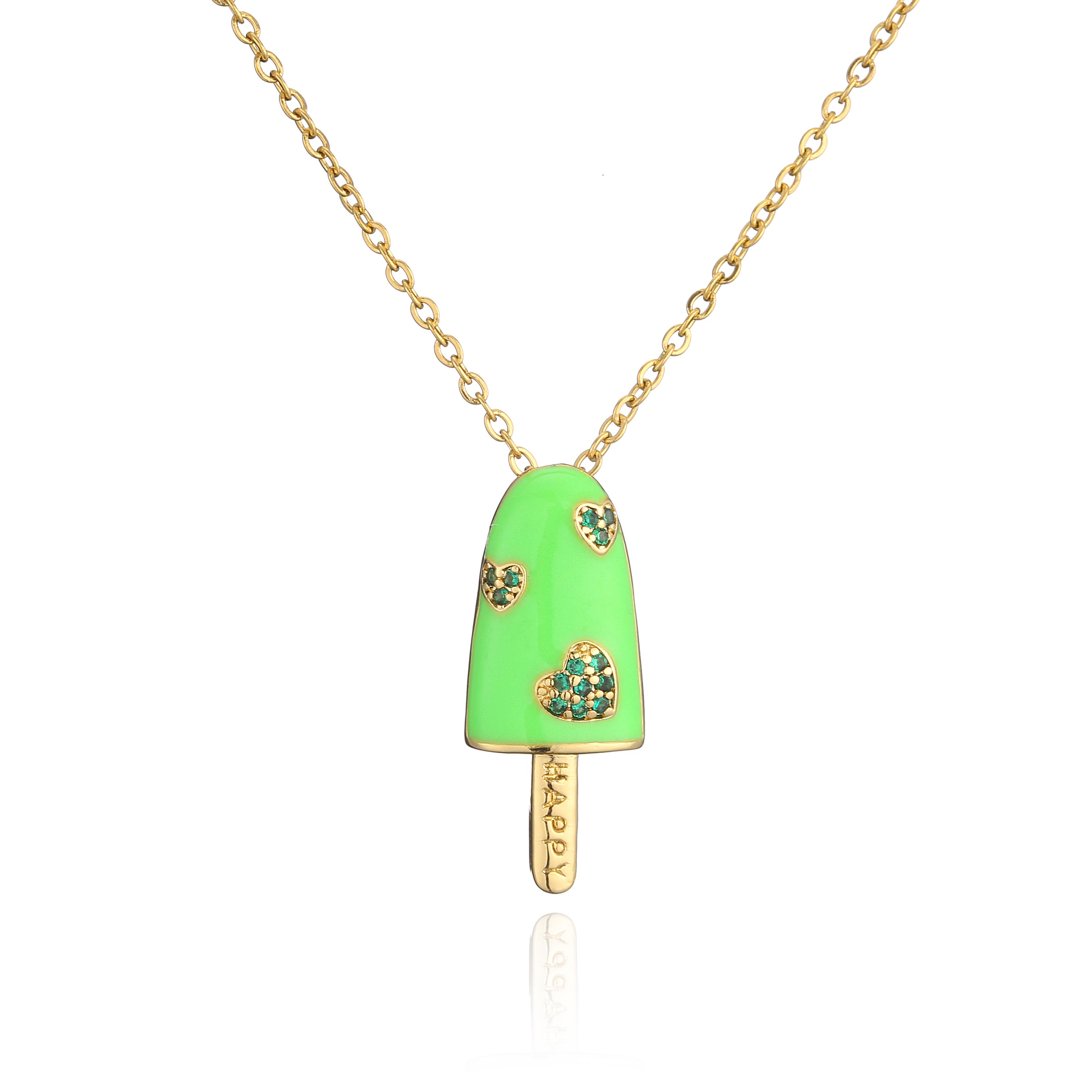 

HECHENG,Female Ice cream Pendant Necklace,Gold Color Choker Chain Necklace,Colorful Rainbow Dropping Oil Summer Zircon зелёный