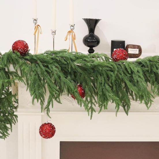 180/270CM Artificial Norfolk Pine Garland Faux Christmas Pine Needle Rattan Mantle Fireplace Porch Indoor Outdoor Hanging Decoration